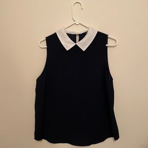 Summer Flowey navy blue collared sleeveless blouse